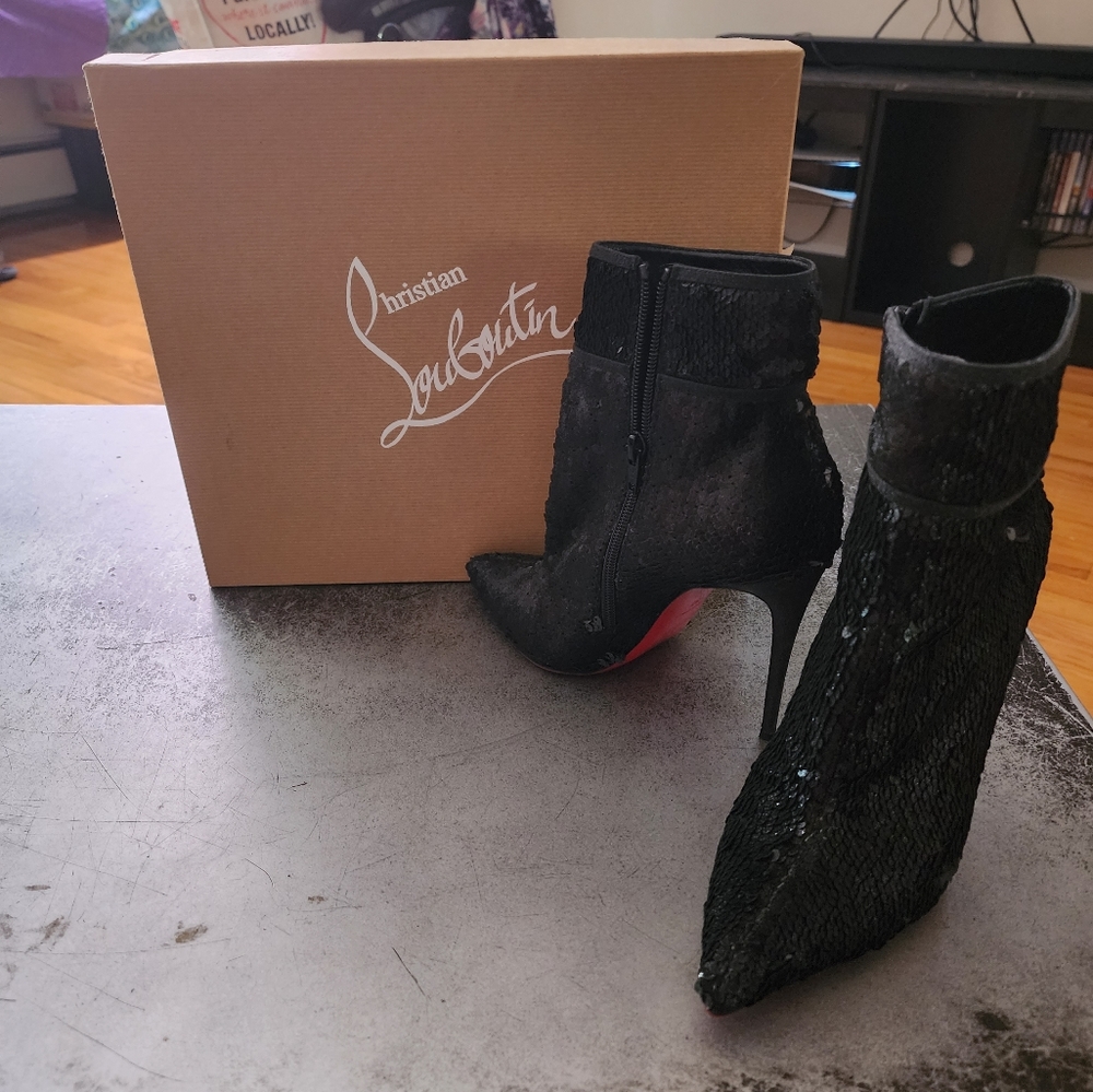 Christian Louboutin Black Sequined Heeled Boots